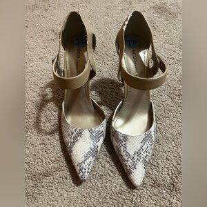BCBGeneration Snakeskin and Beige Heels
